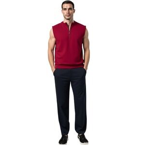 EUC Peter Millar Luxury Blend Cotton Cashmere 1/4 Zip Sweater Vest Burgundy XL